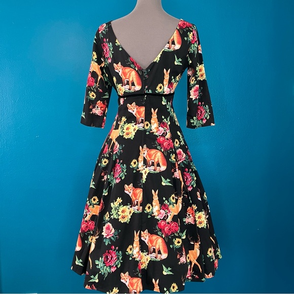Hell Bunny Retro Hermeline Forest Animals Flare Dress Sz Medium - Picture 9 of 12